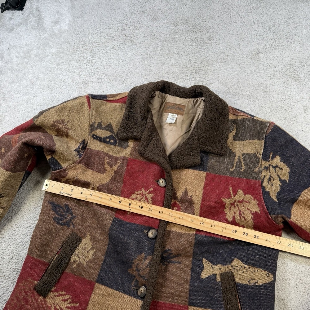Pendleton Blanket Coat Womens Large Wool Deer Cabin Fish Lined Made In USA Fall - Picture 3 of 8